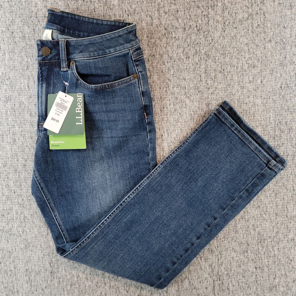 LL Bean Size 6 Petite Jeans NWT Blue Stonewashed Straight Leg Denim Item 508215